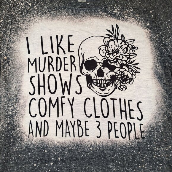 Crime Show Graphic Tee Shirt Womens sz Medium Skull Bleached Halloween - Picture 3 of 7